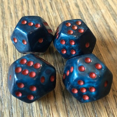 Pearl/Marble: 12-sided D6 and D4 dice (dodecahedrons)